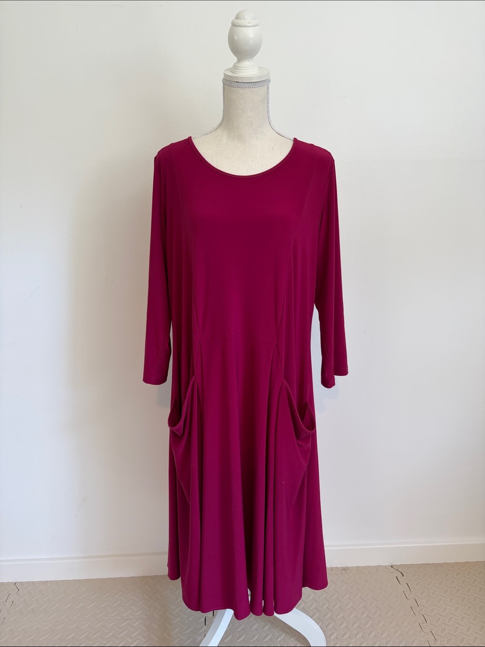 Comfy USA XL Magenta Pink Midi Dress with Pockets
